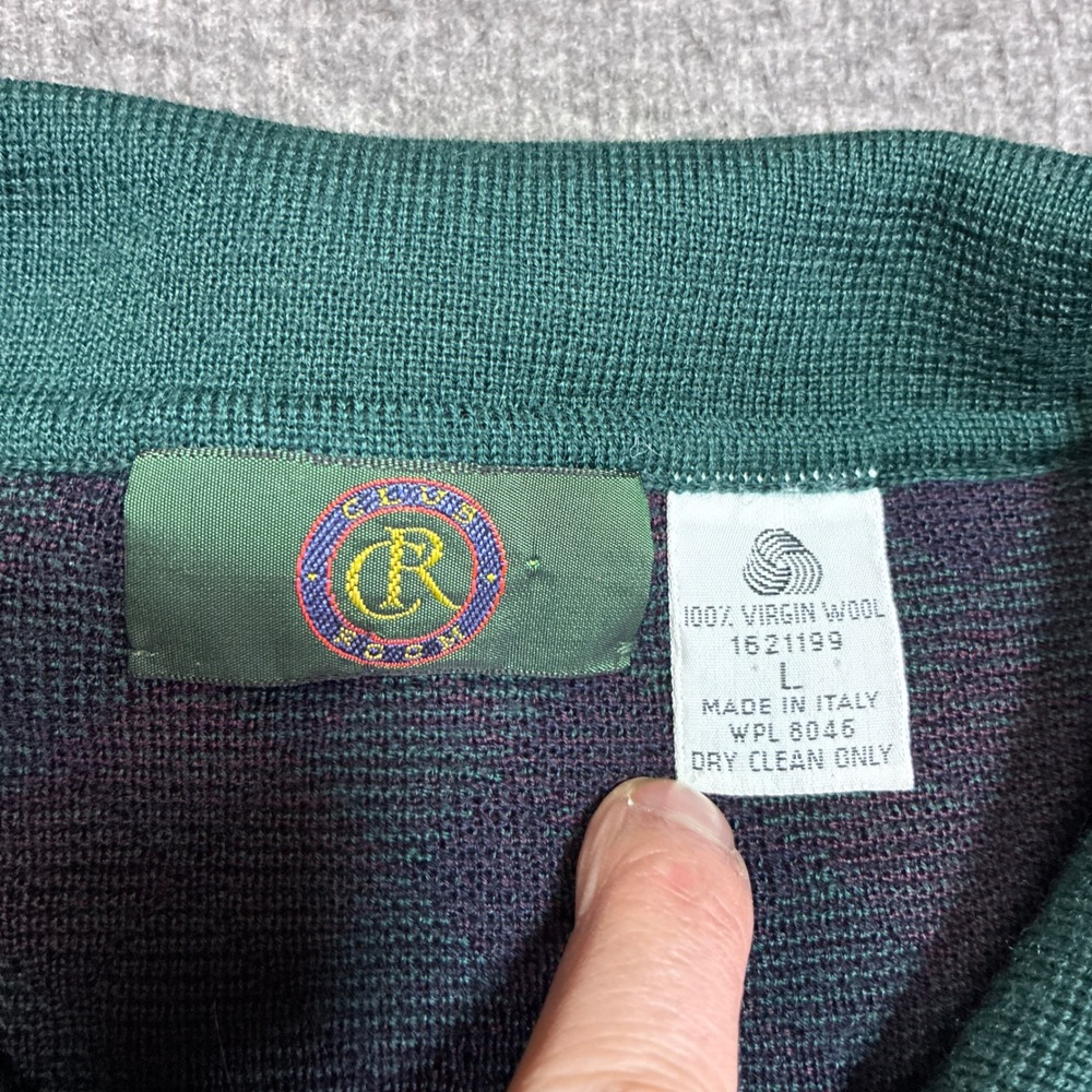 Vintage Crown Club Polo Sweater Men Large Green Argyle Virgin Wool Made In Italy - Picture 3 of 8